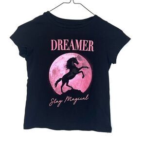 Old Navy Dreamer Stay Magical Unicorn Cotton Graphic T-shirt Black Girls Size 8